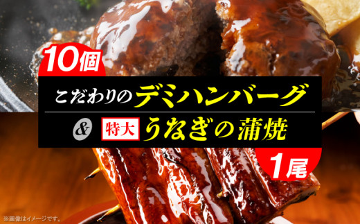 
こだわりのデミハンバーグ10個＆うなぎの蒲焼1尾（ビッグサイズ約300g）のセット　K04605
