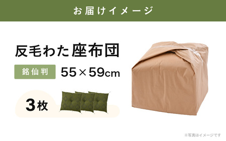 床の硬さを感じにくい「反毛わた」座布団 武田菱（銘仙判55cm×59cm）3枚組【グリーン】 [A-20421_01]