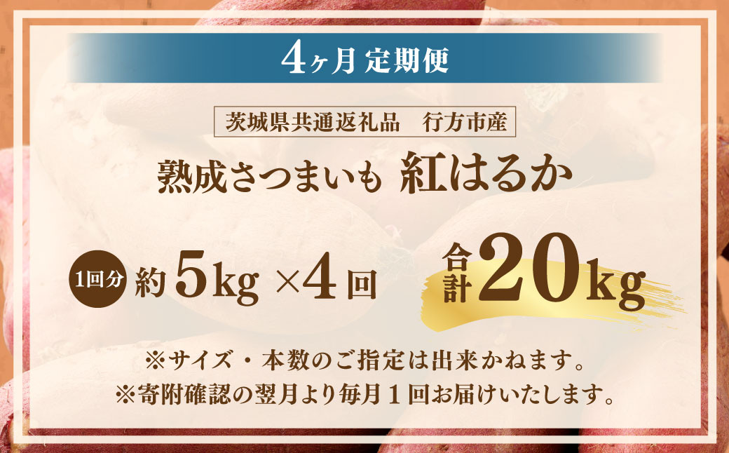 【4ヶ月定期便】“熟成”茨城県産さつまいも【紅はるか】約5kg (茨城県共通返礼品・行方市産）合計約20kg