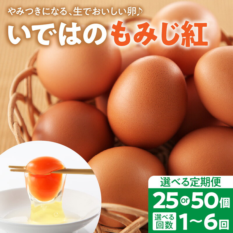 【ふるさと納税】 たまご 定期便 破損補償 付 ( 選べる 個数 25個 / 50個 回数 1回 / 3回 / 6回 ) 新鮮うみたて 【ブランド 卵 いではのもみじ紅 】 鶏卵 送料無料 弾力 濃厚 黄身 産みたて 卵かけ ごはん ご飯 TKG 親子丼 オムレツ 朝食 美味しい たんぱく質 山形県 河北町