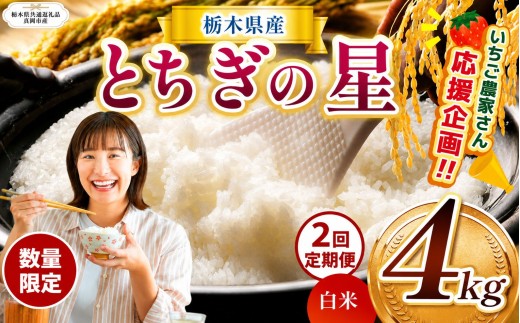 【栃木県共通返礼品】【定期2回】  訳あり 定期便 数量 限定 令和8年度産 とちぎの星 約 4kg| とちぎの星  白米 ごはん おいしい 品種 お米 米 おにぎり  ふるさと納税 那珂川町 栃木県