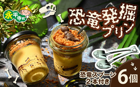 恐竜発掘プリン 特製ギフトボックス 6個入 スプーン2本付 冷凍 プリン 永平寺　B-026037