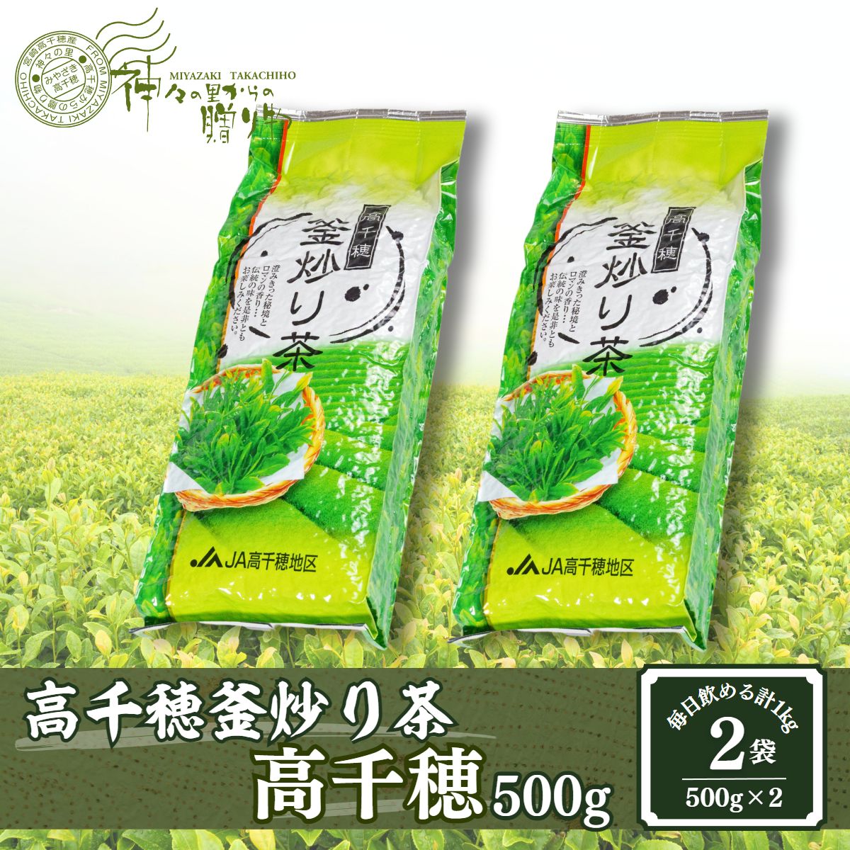 【ふるさと納税】高千穂釜炒り茶（高千穂）500g×2本詰 厳選 緑茶 お茶 茶 飲み物 お茶の葉 釜炒り茶 2袋 500g 稀少 釜炒り 使い勝手 お取り寄せ おもてなし 贈り物 ギフト プレゼント 宮崎県 高千穂町 送料無料
