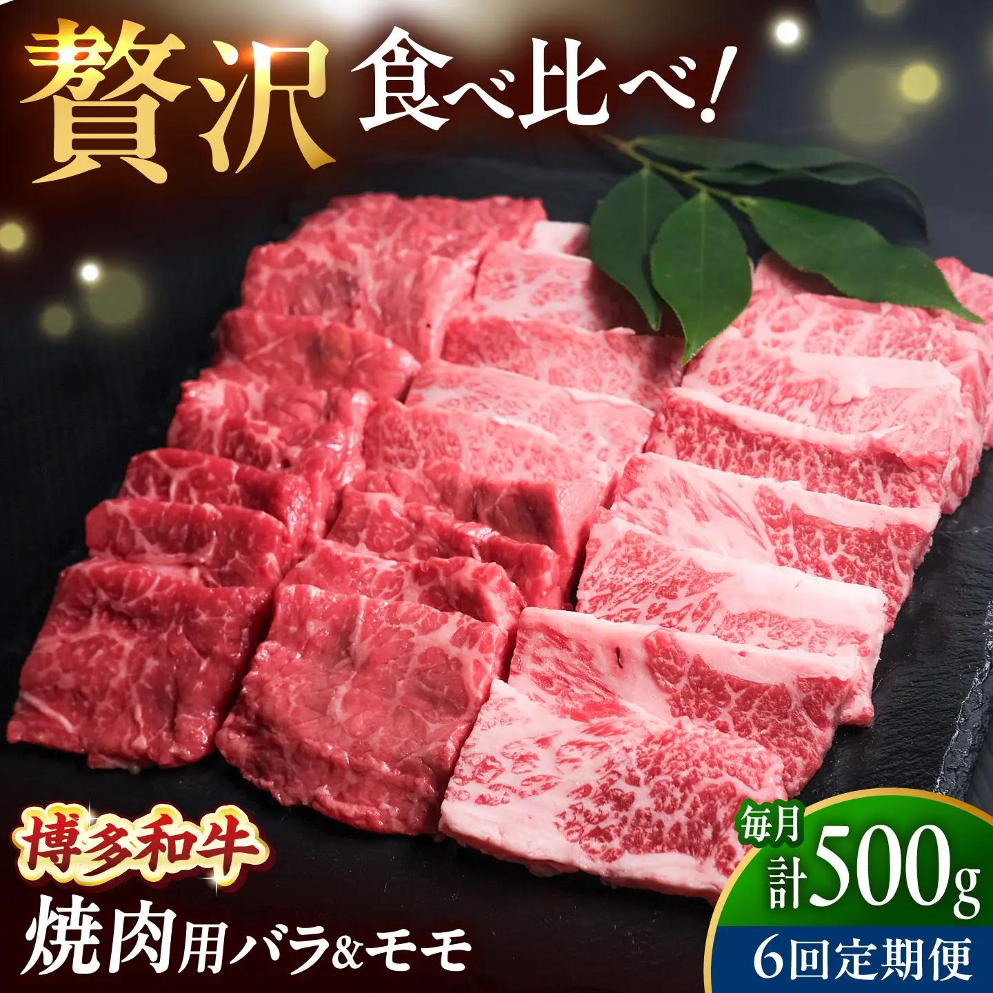 【全6回定期便】博多和牛 牛肉 焼肉 バラ モモ 500g 吉富町/肉のくまもと屋[BGBY062]
