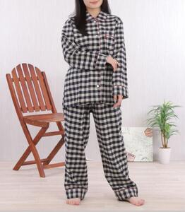 【カラー：ネイビー サイズ：M】ヤクウール 格子柄 レディスパジャマ