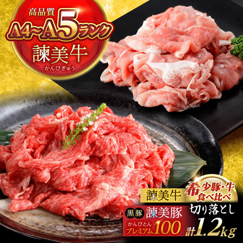 【ふるさと納税】【ブランド牛＆ブランド豚の食べ比べ】諫美牛 切り落とし 600g(300g×2) ＆ 黒豚諫美豚プレミアム100 ウデ肉 切り落とし 600g(300g×2) / 切り落とし 牛肉 食べ比べ A5 赤身 焼肉 豚 豚肉 小分け ブラント豚 ハム / 諫早市 / 株式会社土井農場[AHAD102]