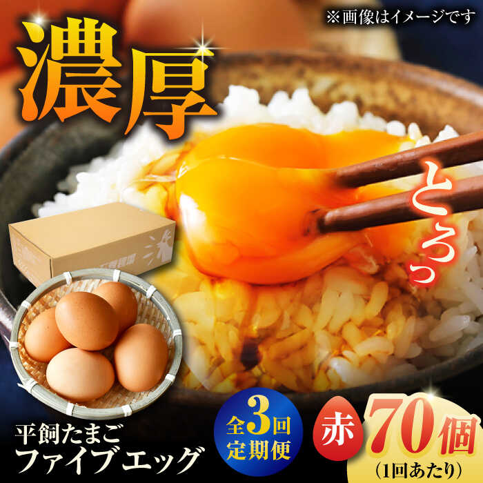【ふるさと納税】【全3回定期便】【箱入り】平飼たまご ファイブエッグ M〜Lサイズ 70個 / 5EGG 卵 赤玉子五島市 / 五島列島大石養鶏場[PFQ029]