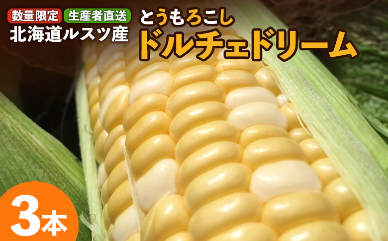 【先行予約】（生産者直送）玉手農場産とうもろこし「ドルチェドリーム」3本【12007】