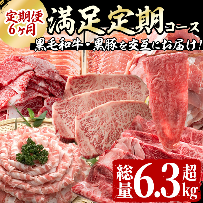 【定期便全6回】黒毛和牛・黒豚を交互にお届け！＜志布志牛・豚 満足定期コース＞計6.3kg超！定期便 牛肉 豚肉 サーロイン スライス 切り落とし 黒豚 ロース 豚ロース 豚バラ しゃぶしゃぶ すき焼き 焼肉 国産 t0100-027
