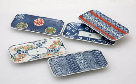 【波佐見焼】染錦文様 長角皿揃 角皿 5点セット 食器 皿 【西海陶器】 1 20638 [OA241]  波佐見焼
