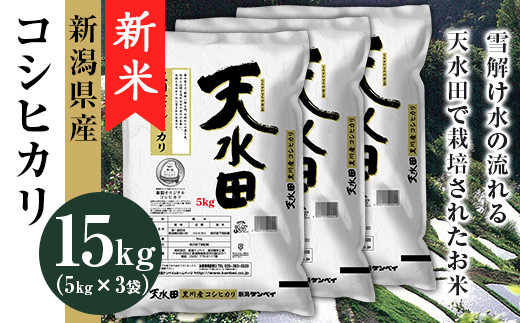 27-151B新潟県黒川産コシヒカリ15kg（5kg×3袋）【天水田】