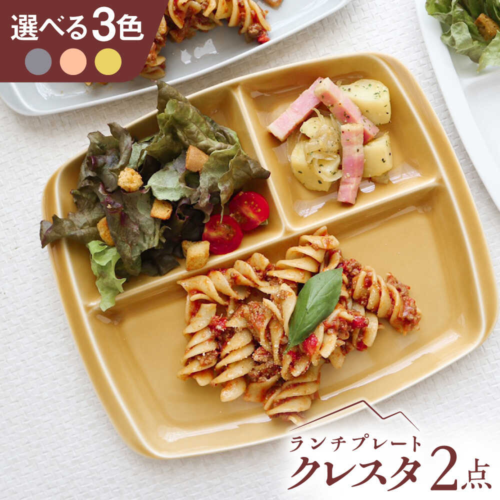 【ふるさと納税】【選べるカラー】【美濃焼】 ランチプレート クレスタ 取っ手付き 2枚セット / 瑞浪市 / JS企画 / 小田陶器 食器 仕切り皿 おしゃれ[AZAZ186]