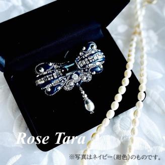 クラシカルなリボンブローチ(茶ーブラウン)希少なスワロフスキー®クリスタルを使用したRose Taraオリジナルデザインブローチ