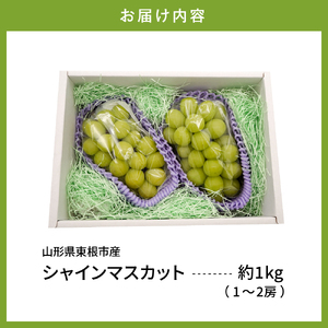 【2026年産　先行予約】山形県東根市産　シャインマスカット　約1kｇ　（1～2房）　hi074-014　令和8年産 2026年産 ふるさと納税 フルーツ 果物 くだもの　シャインマスカット 期間限定