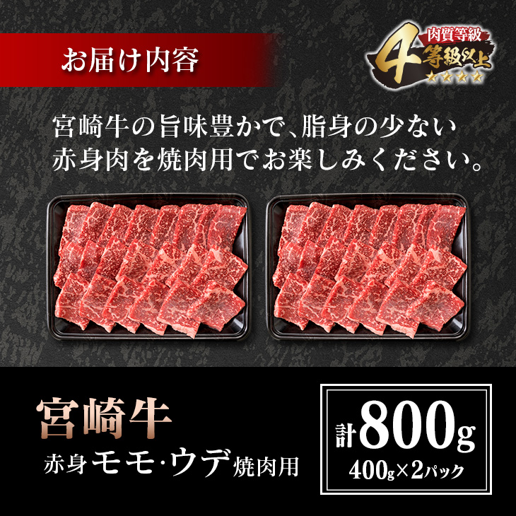 D42-20_宮崎牛 赤身 モモ ウデ 焼肉 セット 計800g 肉 牛 牛肉 黒毛和牛 国産 食品 おかず 焼き肉 送料無料_イメージ2
