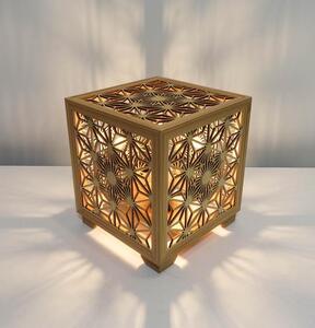 レーザー行灯「趣」キューブ　八重桜と麻の葉組子模様