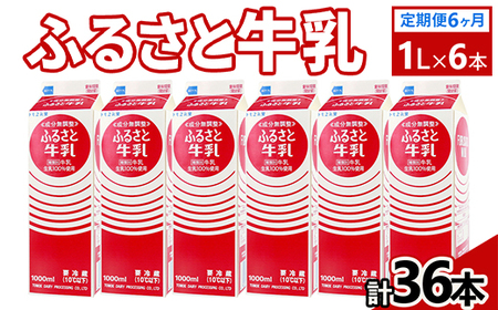 【定期便6ヶ月】ふるさと牛乳1L 6本セット 計36本 ｜ 牛乳 牛乳 牛乳 牛乳 牛乳 _DT11