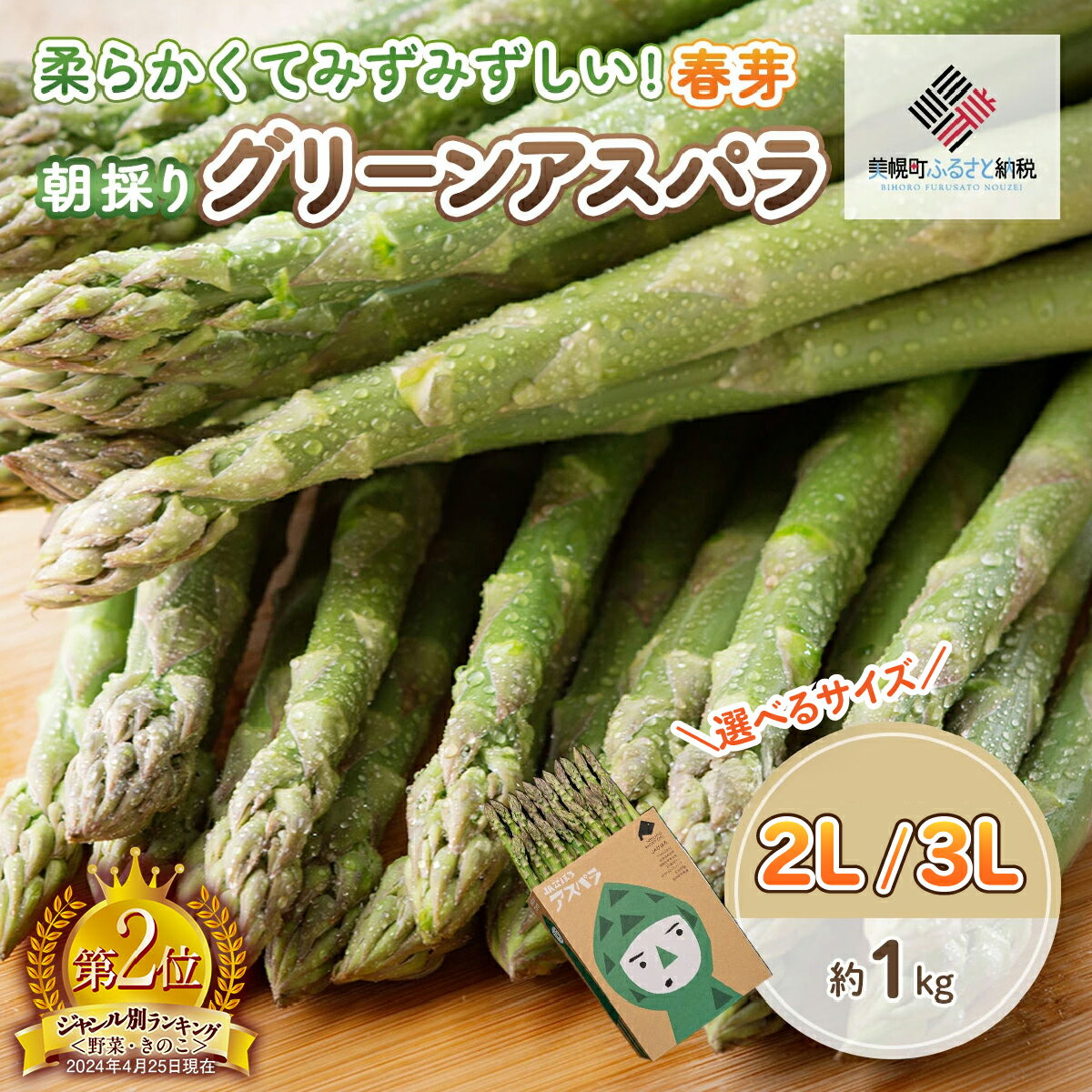 【ふるさと納税】2026年産 グリーンアスパラ(春芽) 1kg 選べるサイズ 2L / 3L 【配送不可地域：離島】【 アスパラガス アスパラ 野菜 健康 北海道 美幌町 送料無料 人気 おすすめ ランキング 】BHRG029