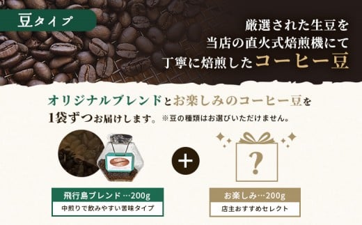 【自家焙煎珈琲工房 飛行島】珈琲豆 2種セット 計400g （200g×各1袋）