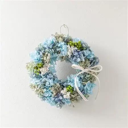 プリザーブドフラワー紫陽花リース(青 ブルー)おしゃれなお花を玄関やお部屋の壁飾りとして楽しめます【1402968】