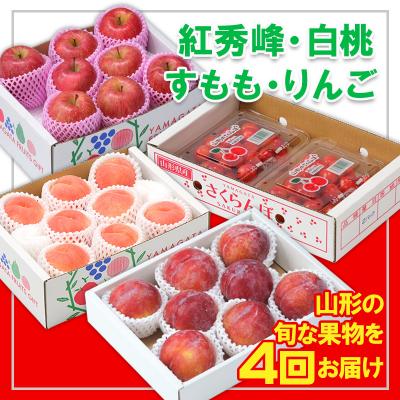ふるさと納税 山形市 【定期便4回】☆フルーツ王国山形☆『りんご、紅秀峰、白桃、すもも』 FY25-310