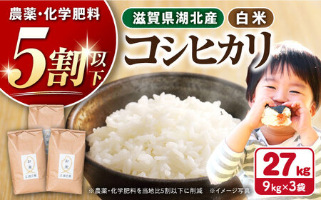 【令和7年産新米】減農薬米 近江米 湖北のコシヒカリ 白米27kg[AQAK008] 白米