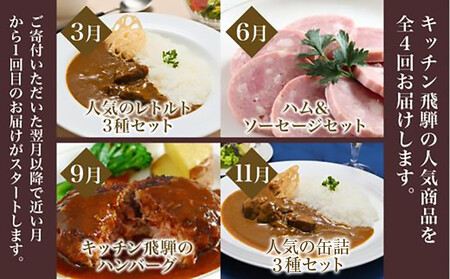 【定期便】人気のお肉レトルト商品詰め合わせ 全4回お届け | キッチン飛騨 4カ月 定期 CQ100 レトルト
