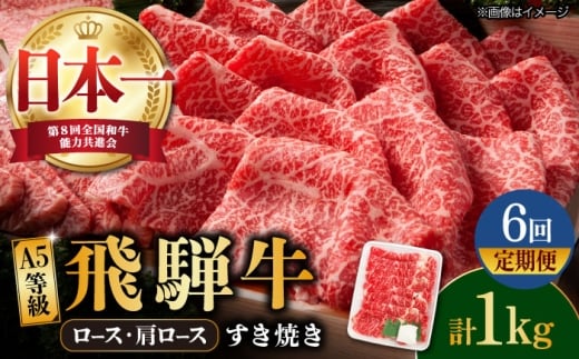 【6回定期便】【飛騨牛 すき焼き用】A5等級 ロース / 肩ロース 1kg 和牛 ブランド牛 国産 牛肉 多治見市 / 渡辺精肉店 [TAZ022]