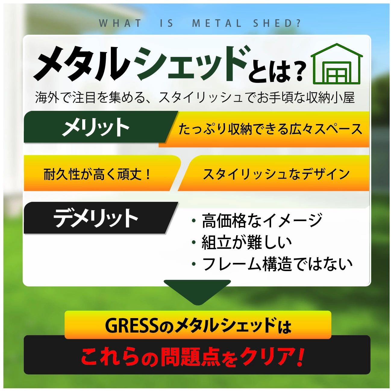 グレス メタルシェッド ( ダブルドア ) ハイキューブ 8×8フィート ※ 物置 倉庫 スチール物置 屋外収納 簡単組立