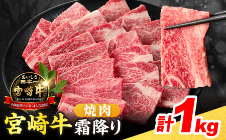 数量限定 宮崎牛 霜降り 焼肉 計1kg 肉質等級4等級以上 牛肉 黒毛和牛 国産 食品 おかず 最高級 ブランド牛 焼き肉 BBQ バーベキュー キャンプ 人気 おすすめ 記念日 贈り物 お取り寄せ ミヤチク 宮崎県 日南市 送料無料_D112-25