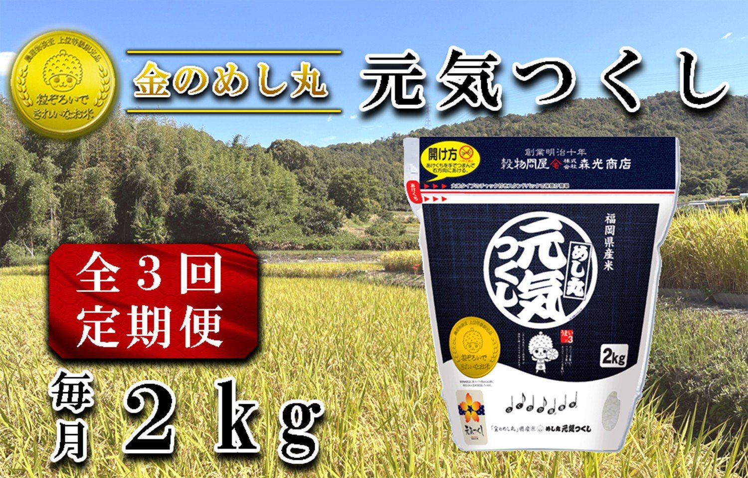
            CE-106_【定期便３回】令和７年米　金のめし丸元気つくし ２Kg（1袋）×３回
          