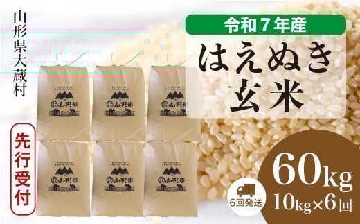 
            ＜令和7年産米先行受付＞ 大蔵村産 はえぬき 【玄米】 60kg定期便 （10kg×6回発送）＜配送時期選べます＞
          