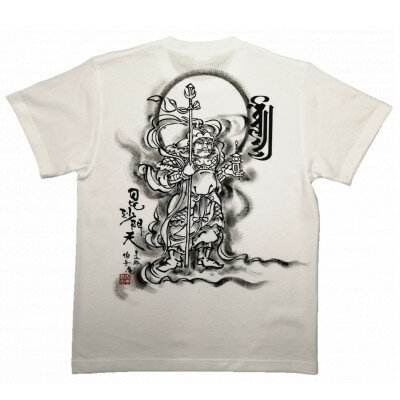 【ふるさと納税】手描きTシャツ 仏画 毘沙門天 白 (半袖 Sサイズ)【1615036】