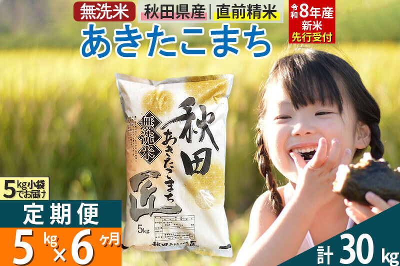 【無洗米】＜令和8年産 新米予約＞《定期便6ヶ月》秋田県産 あきたこまち 5kg (5kg×1袋) ×6回 5キロ お米 匠  [サンファーム西木 米5kg 米 5kg 米　5kg定期便 お米定期便 