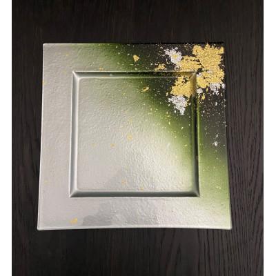 ふるさと納税 海南市 角リムプレート　グラデーション金箔グリーン