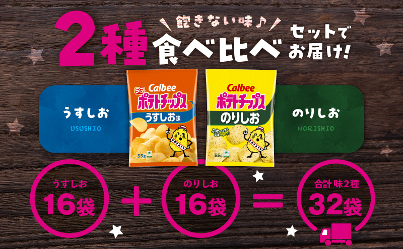 カルビー ポテトチップス 2種食べ比べセット【うすしお×のりしお】計32袋　K194-002_10