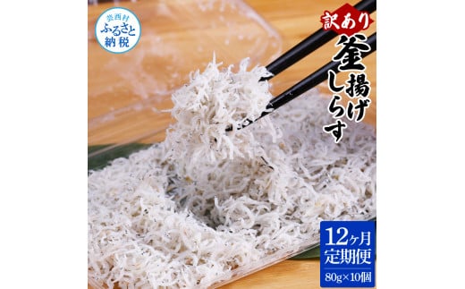【CF-R7hbk】t187mmk　〈12ヶ月定期便〉訳あり 釜揚げシラス 80g×10個 定期便 定期コース 12ヶ月 しらす シラス 釜揚げ 新鮮 塩分控えめ 離乳食 わけあり ワケあり 不揃い しらす丼 海鮮丼 お茶漬け