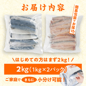 ＜訳あり・不揃い＞ 鯖 フィーレ (計2kg・1kg×2袋) 【HX003】【山田水産】