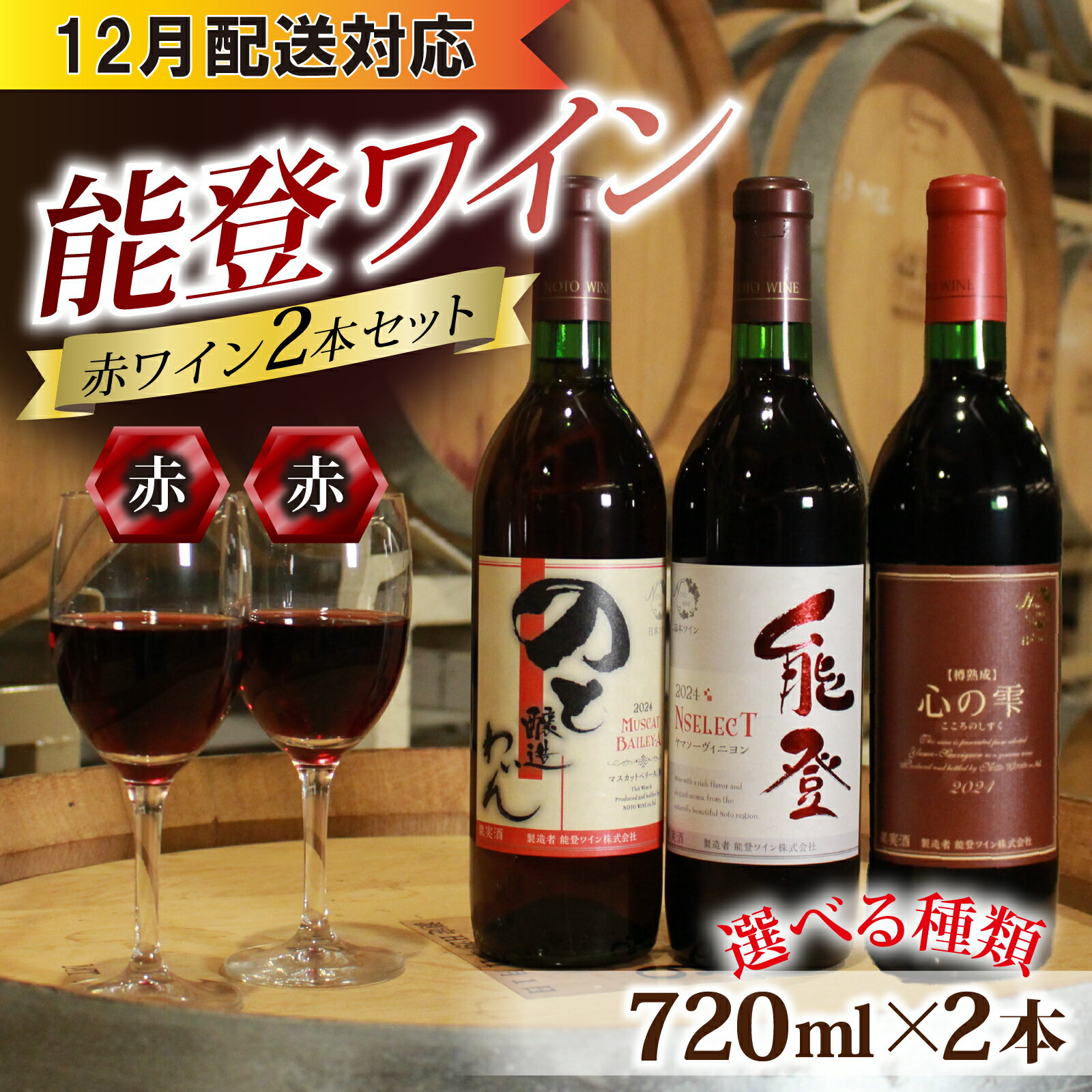 【ふるさと納税】【種類が選べる】能登ワイン 赤ワイン 2本セット / 奥能登 能登半島 ワイン わいん 赤 ぶどう ブドウ 葡萄 熟成 牡蠣 かき カキ 能登 テロワール 畑 年末 12月配送 送料無料