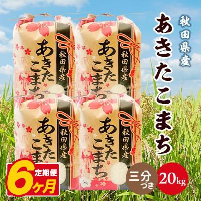ふるさと納税 八郎潟町 【毎月定期便】あきたこまち 20kg(5kg×4袋)【3分づき(精米)】 秋田県産全6回
