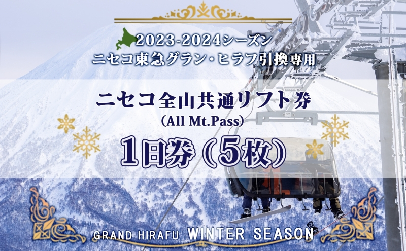 
ニセコ 全山共通 リフト券 All Mt.Pass 1日券 【5枚】 2023-2024シーズン ニセコ東急グラン・ヒラフ引換専用
