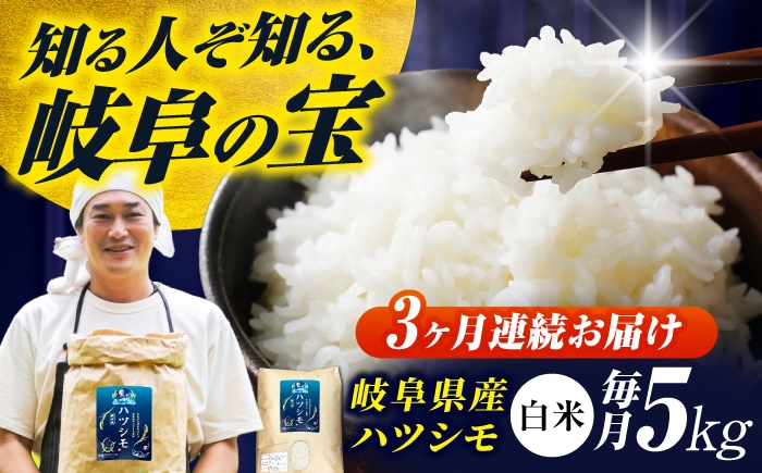 
                  【3回定期便】【令和7年度産】岐阜県産米ハツシモ「藍の燈」5kg ハツシモ はしつも 白米 精米 米 こめ ごはん コメ 5kg 5キロ 定期 定期便 米定期便 岐阜市 / 藍川ファーム [ANHI003]
                