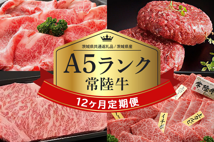 【1年定期便】 常陸牛年間定期便 すき焼き すき焼 しゃぶしゃぶ ハンバーグ サーロインステーキ ローストビーフ 焼き肉セット 焼肉 ランプステーキ A5ランク 和牛 黒毛和牛 【茨城県共通返礼品】 