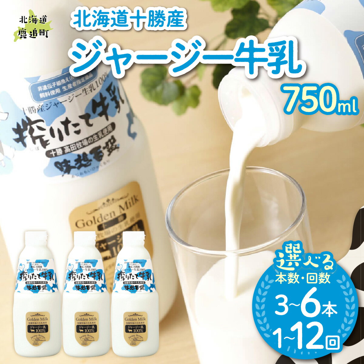 【ふるさと納税】ジャージー牛乳 750ml 選べる本数 3本 / 6本 配送回数 1回 / 3回 / 6回 / 12回【 牛乳 乳 濃厚 ミルク 生乳 生乳100% ジャージー牛 コク 乳脂成分 たんぱく質 北海道産 十勝 牧場 朝食 おやつ 料理 美味しい おいしい こだわり 】