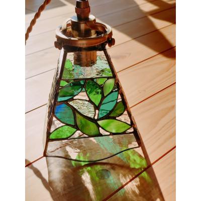 ふるさと納税 基山町 ステンドグラス【リーフのペンダントランプ】希少ドイツ製ガラスほか　電球付き(申し込み後生産) |  | 03