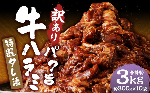 【訳あり】パク旨牛ハラミ 特選タレ漬け 約3kg ハラミ 牛肉 お肉 タレ漬け 焼くだけ 簡単調理 個包装