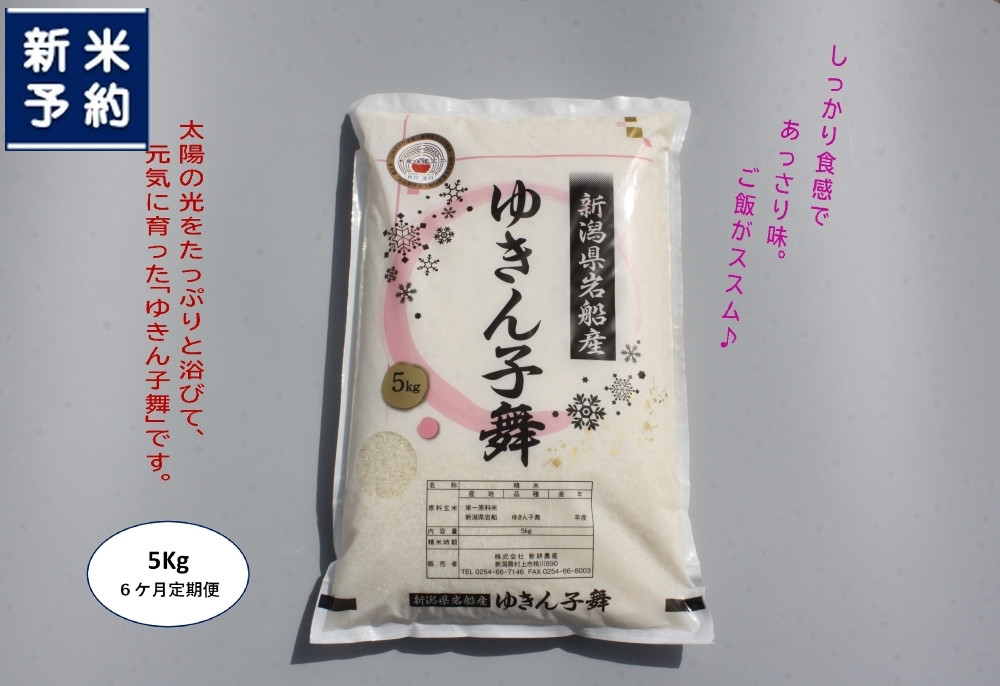 
                  【新米受付・令和8年産米】【6ヶ月定期便】新潟県村上市産　ゆきん子舞 白米 5kg×6ヶ月 1039057N
                