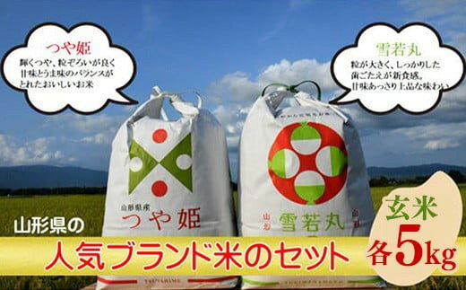 【ふるさと納税】人気のブランド米 つや姫、雪若丸 玄米セット（つや姫、雪若丸 各5kg）（飯豊町産）(R7年産）