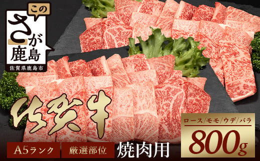 【1月配送】A5等級 佐賀牛 焼肉用 800g(400g×2P)【厳選部位】ロース モモ ウデ バラ D-183