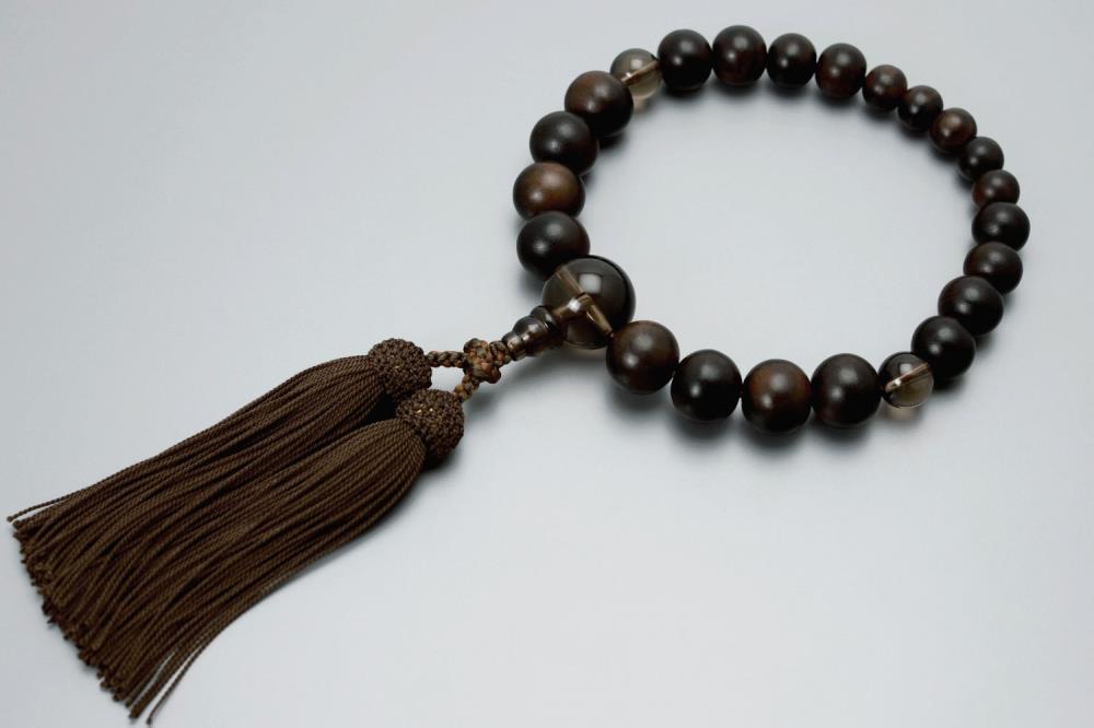 【京念珠】数珠 艶消し縞黒檀 光景21玉 茶水晶 正絹頭房〈数珠袋付き〉｜土屋念珠店 男性用 メンズ 念珠 略式 3676［ 京都 念珠 珠数 京念珠 仏具 人気 おすすめ お取り寄せ 通販 送料無料 ふるさと納税 ］ 261009_B-FR65